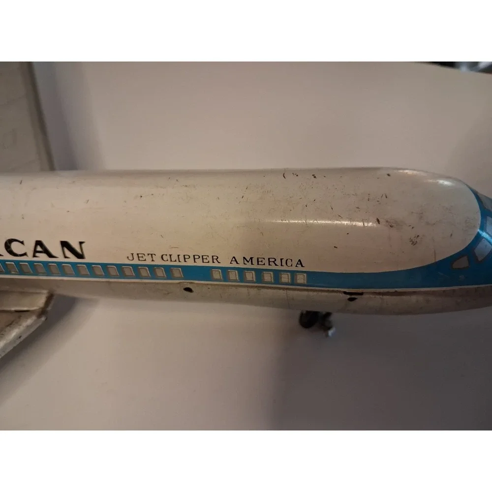 Vintage 1960s Pan Am Boeing 707 Tin Litho Friction Toy Airplane Japan 15-18